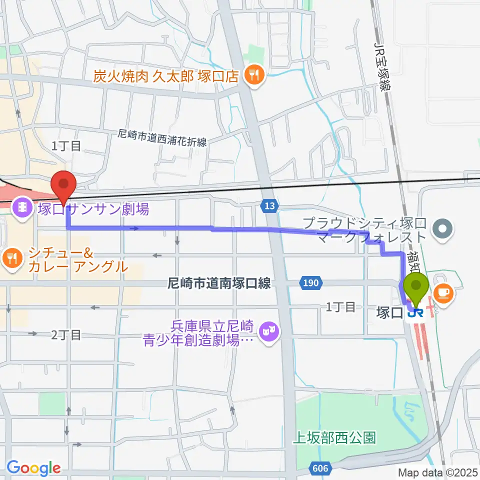塚口駅からShineヴォーカル教室へのルートマップ地図
