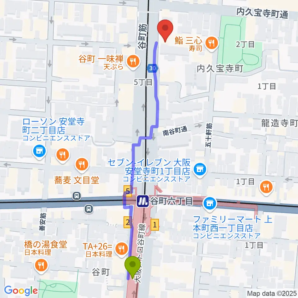 ムジークドルフの最寄駅谷町六丁目駅からの徒歩ルート（約6分）地図