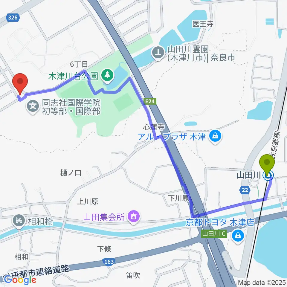 アルテノーヴァの最寄駅山田川駅からの徒歩ルート（約14分）地図