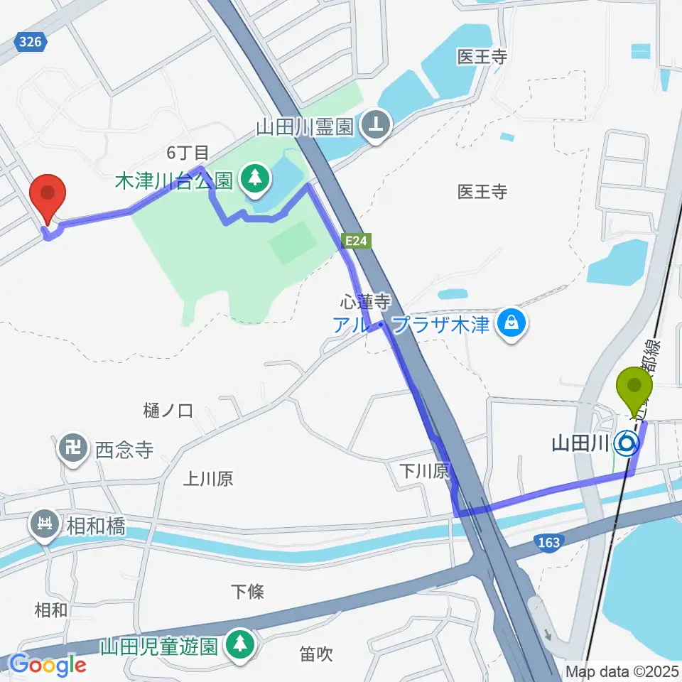 アルテノーヴァの最寄駅山田川駅からの徒歩ルート（約14分）地図
