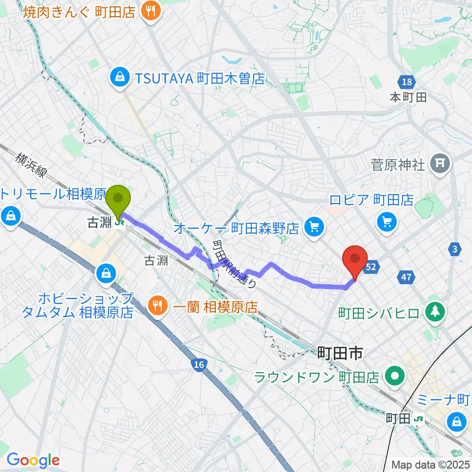 古淵駅からモダンギターセミナーへのルートマップ地図