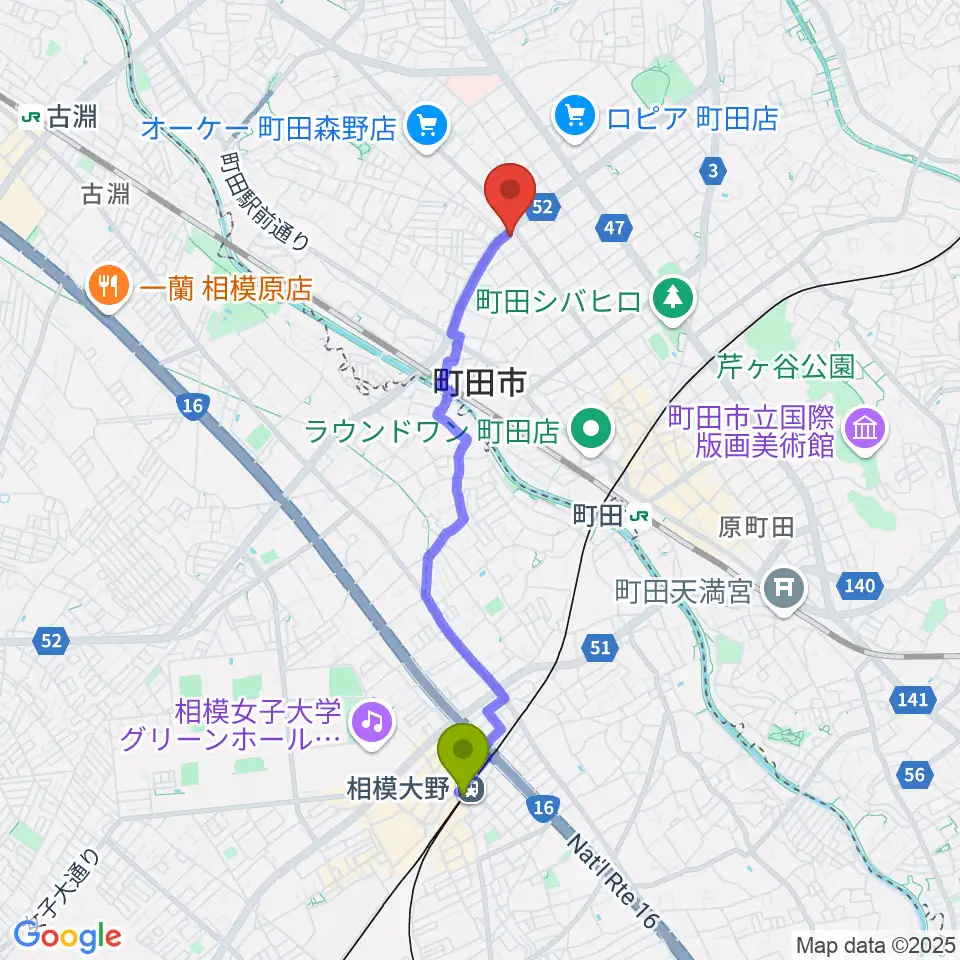 相模大野駅からモダンギターセミナーへのルートマップ地図