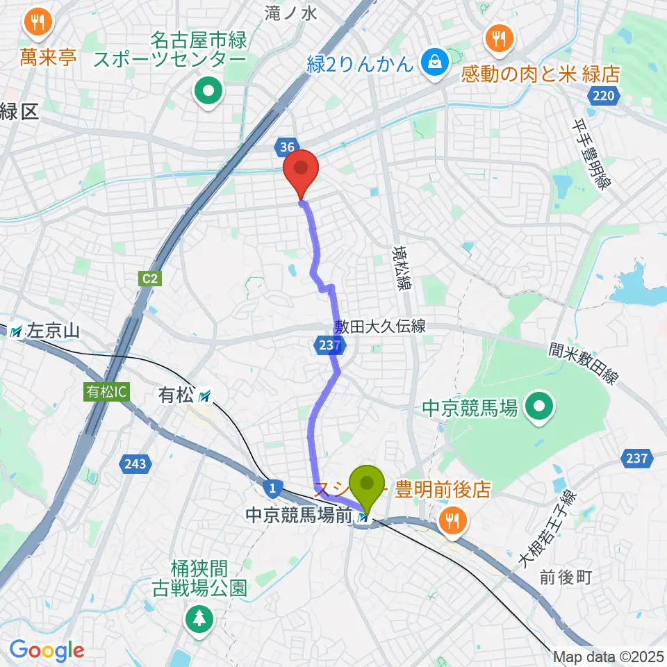 中京競馬場前駅からボイスミュージックへのルートマップ地図
