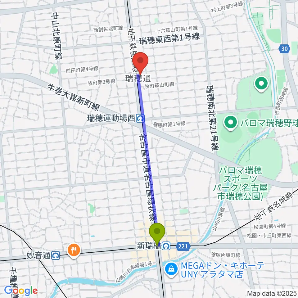 新瑞橋駅からコンピュータミュージックスクールリカレンスへのルートマップ地図