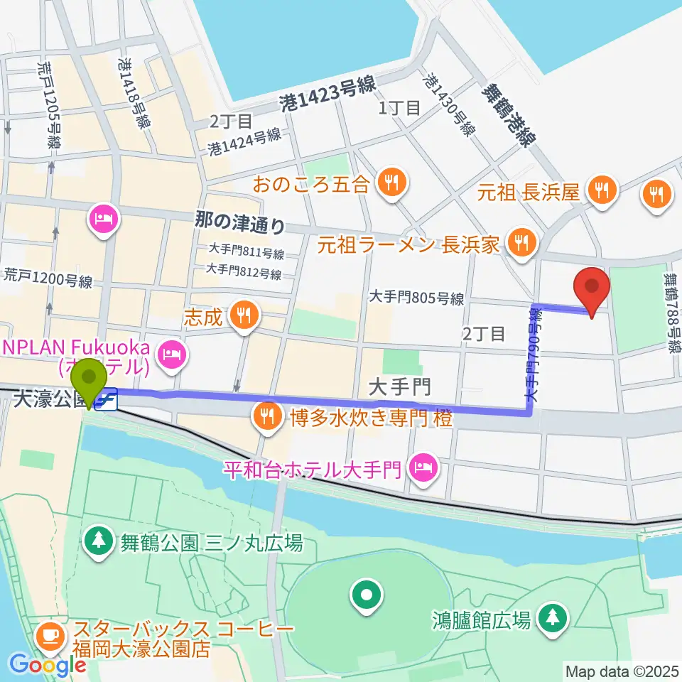 大濠公園駅からC＆S学院へのルートマップ地図