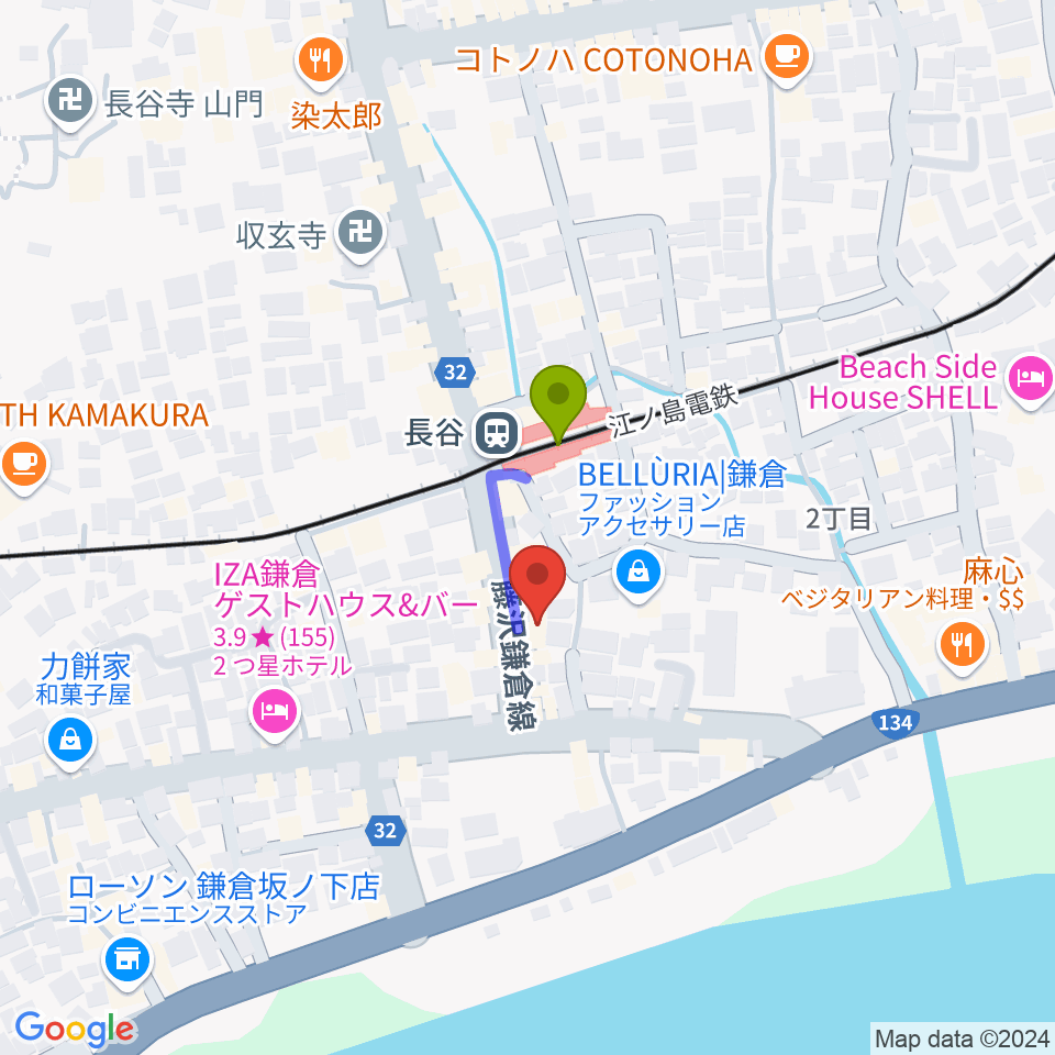 ミュージックスクール・ガウリの最寄駅長谷駅からの徒歩ルート（約1分）地図