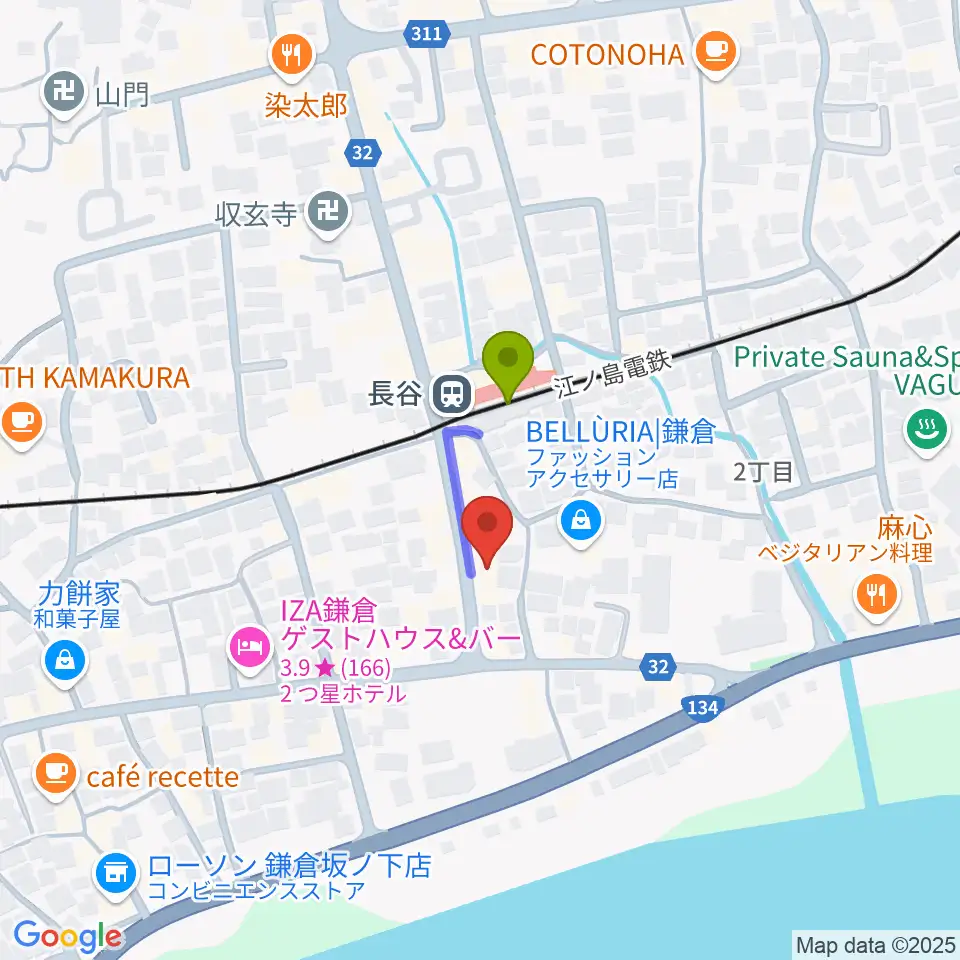 ミュージックスクール・ガウリの最寄駅長谷駅からの徒歩ルート（約1分）地図