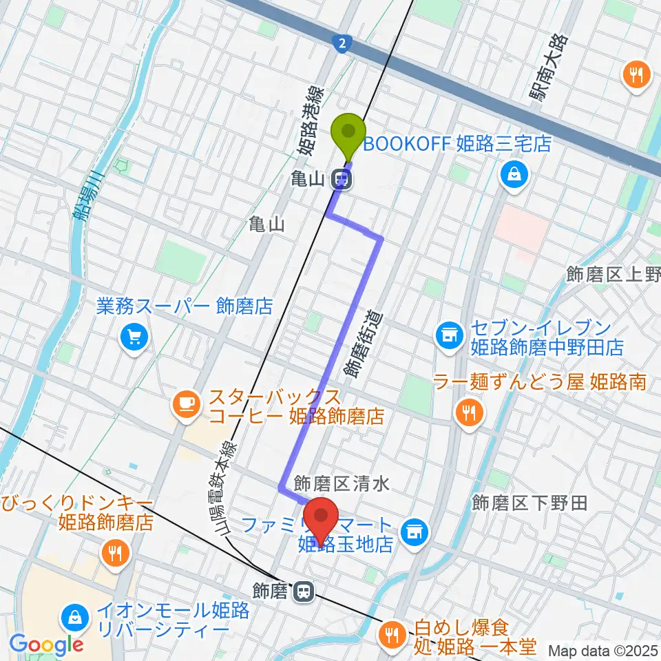 亀山駅からなるせ音楽教室へのルートマップ地図