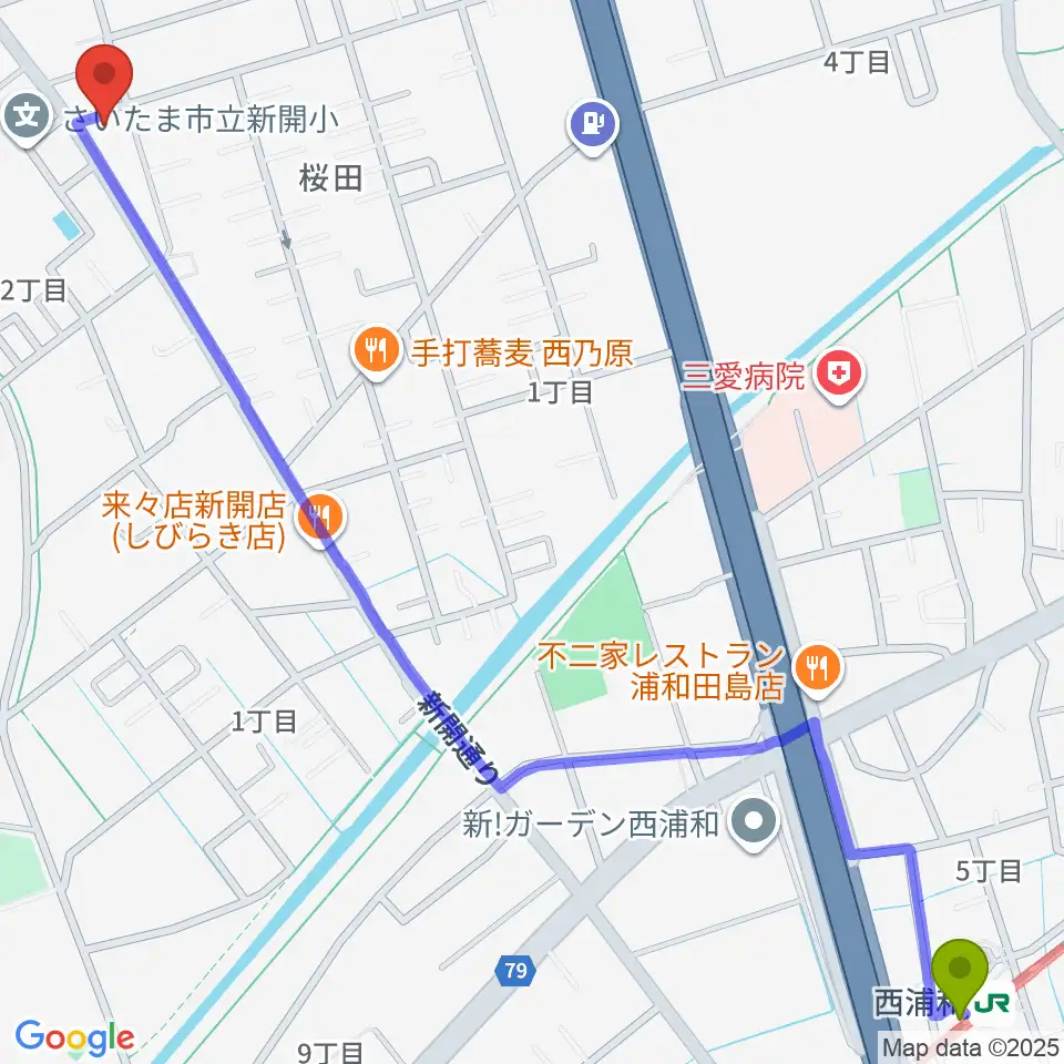 前場裕介ギター教室の最寄駅西浦和駅からの徒歩ルート（約18分）地図