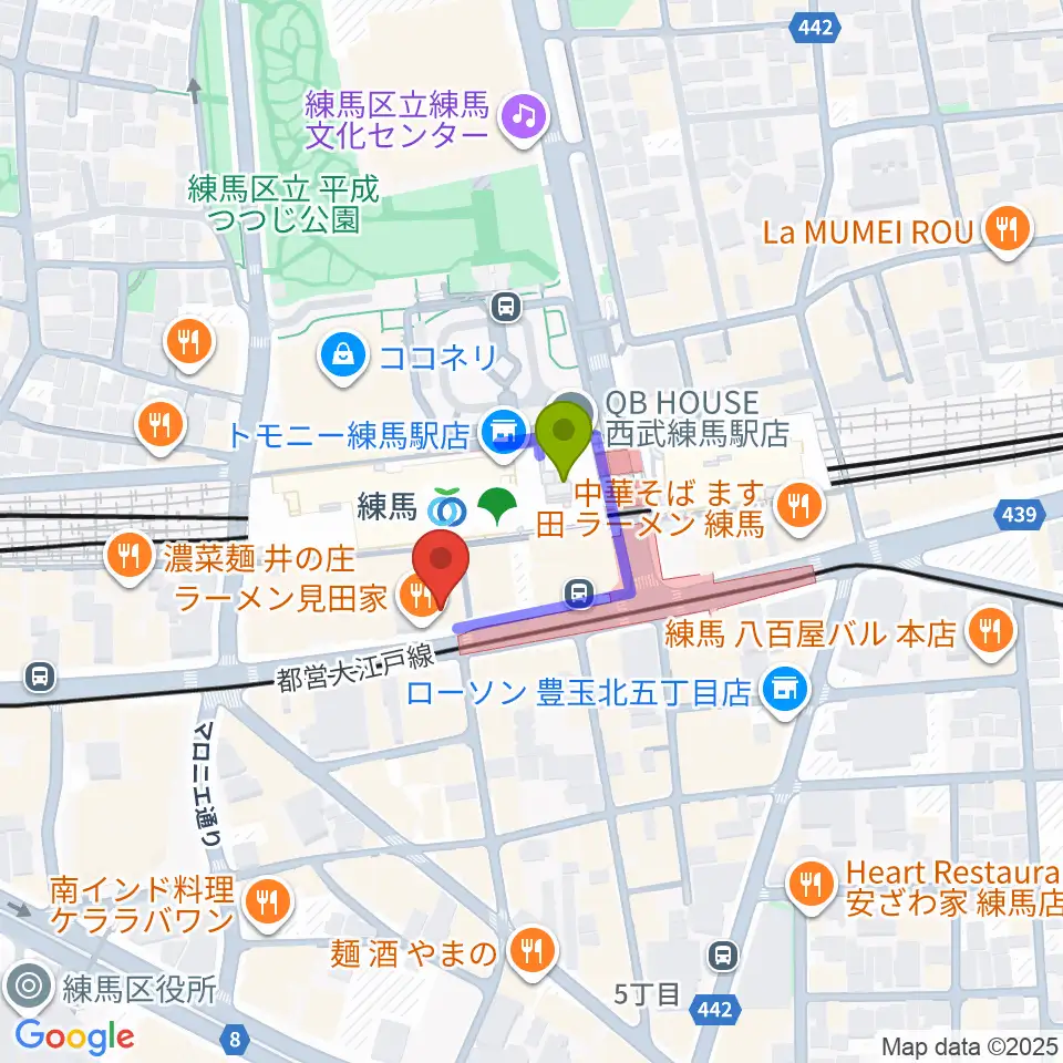 東音楽器 練馬センターの最寄駅練馬駅からの徒歩ルート（約1分）地図