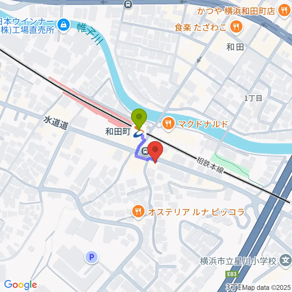 アート和田町音楽院の最寄駅和田町駅からの徒歩ルート（約1分）地図