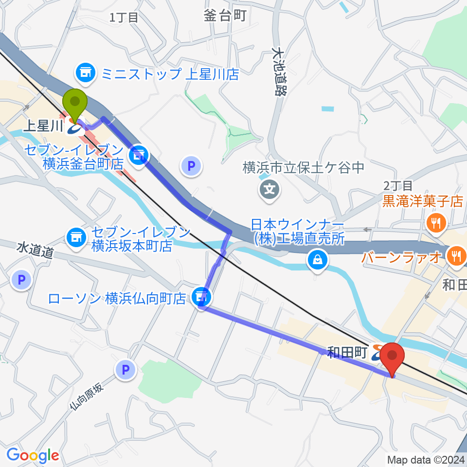 上星川駅からアート和田町音楽院へのルートマップ地図