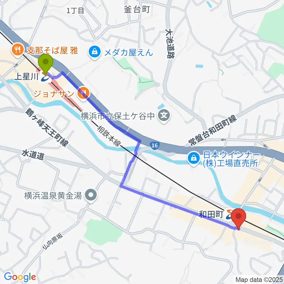 上星川駅からアート和田町音楽院へのルートマップ地図