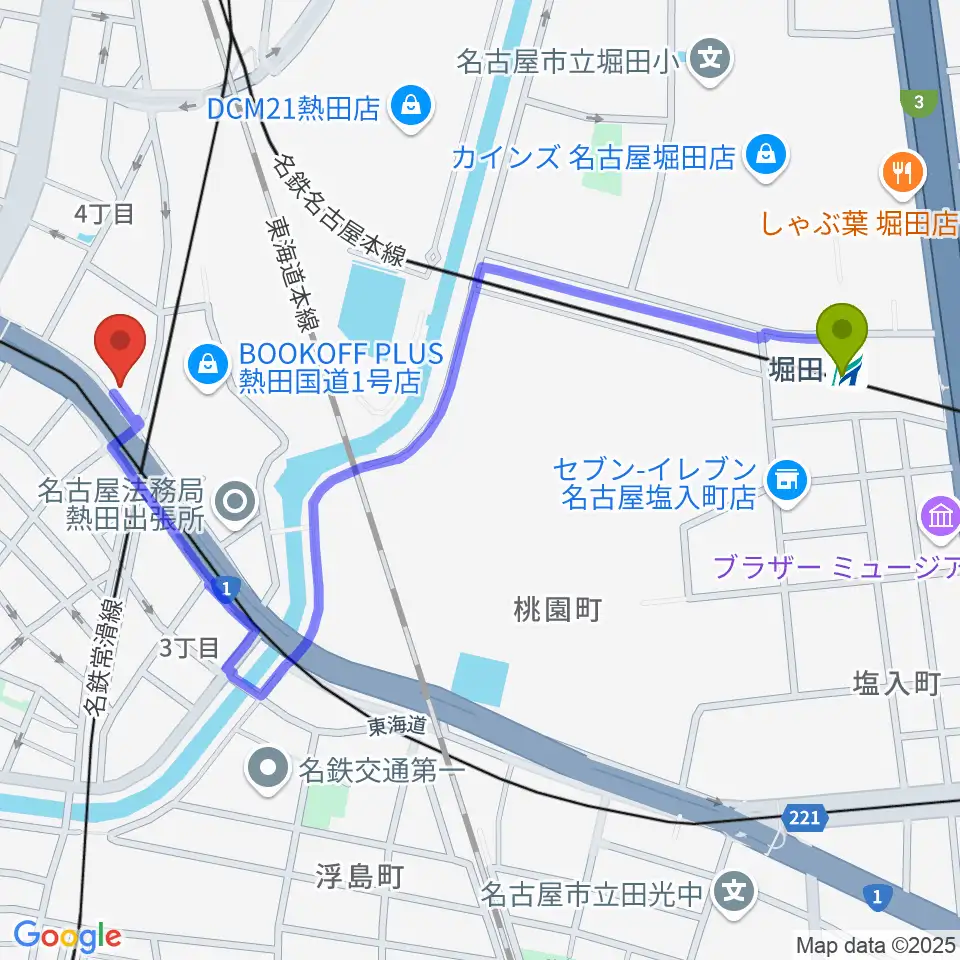 堀田駅から名古屋工学院専門学校へのルートマップ地図