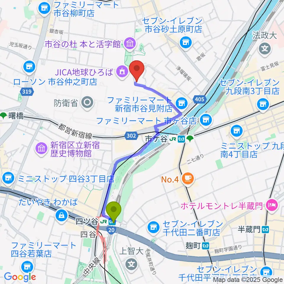 四ツ谷駅から麗扇会日本文化学院へのルートマップ地図