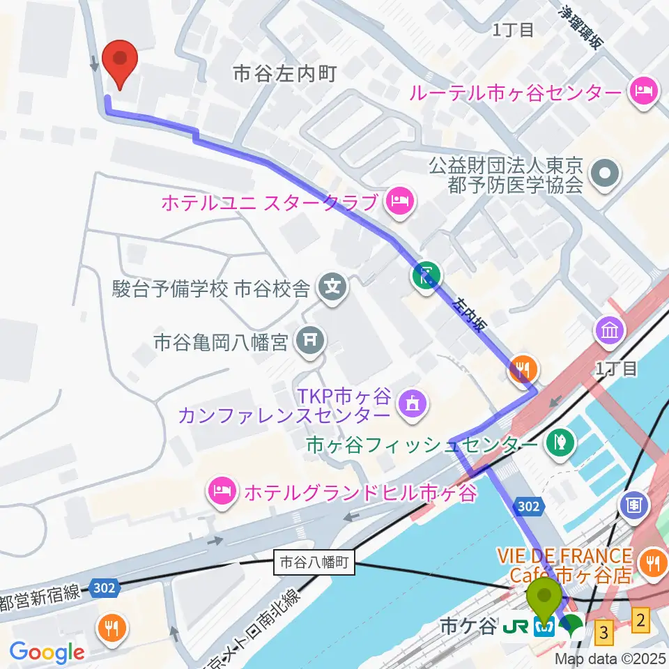 麗扇会日本文化学院の最寄駅市ケ谷駅からの徒歩ルート（約8分）地図