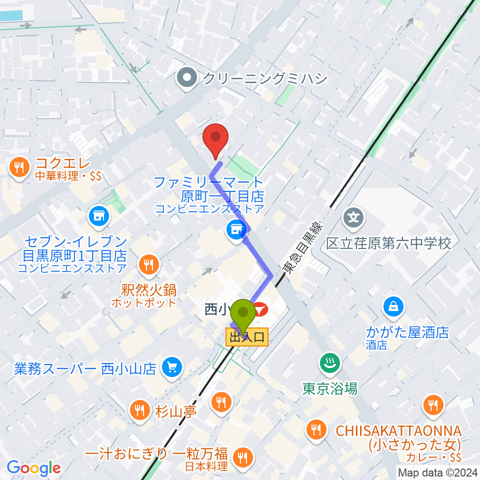  ミュージック＆ダンススタジオルーツの最寄駅西小山駅からの徒歩ルート（約3分）地図