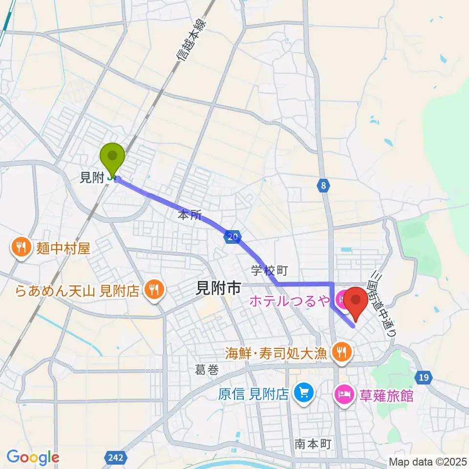 八百板正己 チェンバロ教室の最寄駅見附駅からの徒歩ルート（約37分）地図