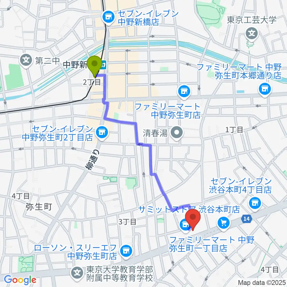 専門学校東京アナウンス学院の最寄駅中野新橋駅からの徒歩ルート（約10分）地図