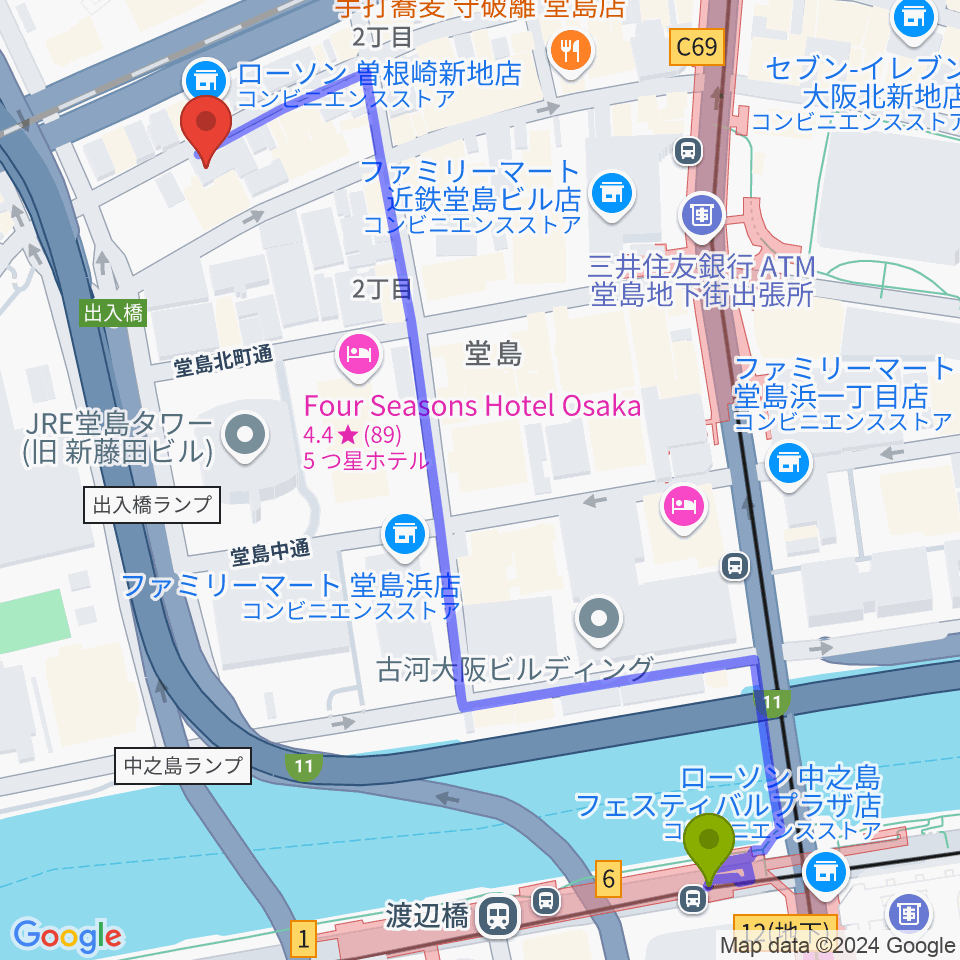 ビジュアルアーツ専門学校 大阪の最寄駅渡辺橋駅からの徒歩ルート（約7分）地図