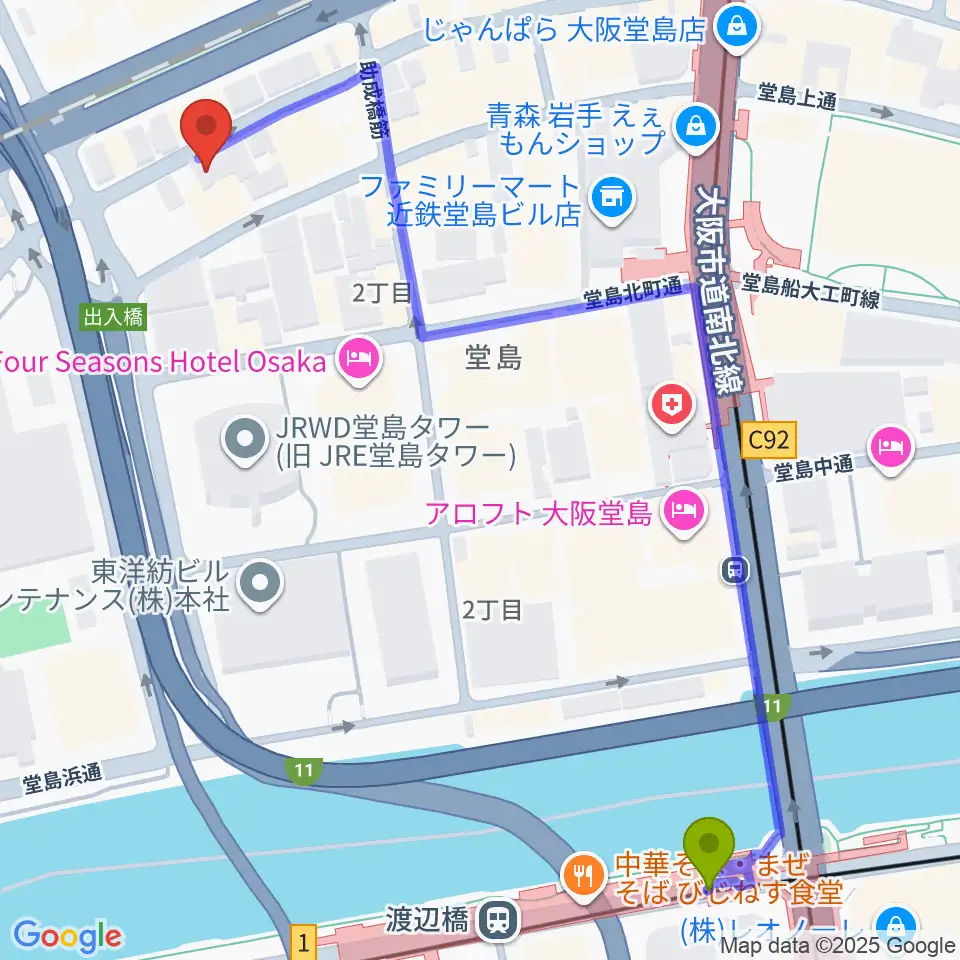ビジュアルアーツ専門学校 大阪の最寄駅渡辺橋駅からの徒歩ルート（約7分）地図