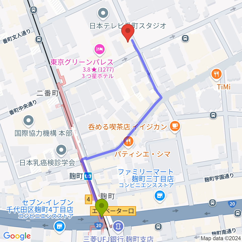 青山ハープ 東京教室の最寄駅麹町駅からの徒歩ルート（約6分）地図