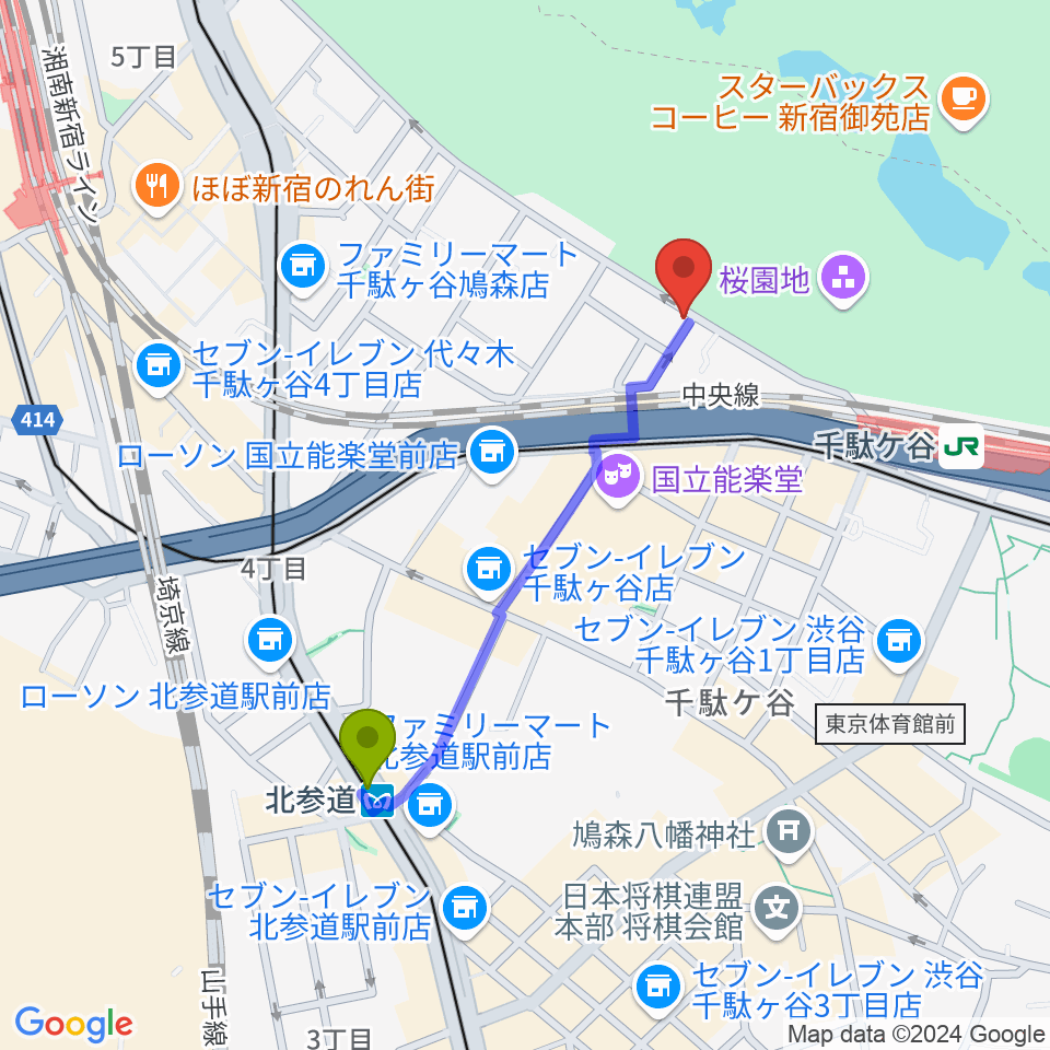 北参道駅からMAGICO音楽教室へのルートマップ地図