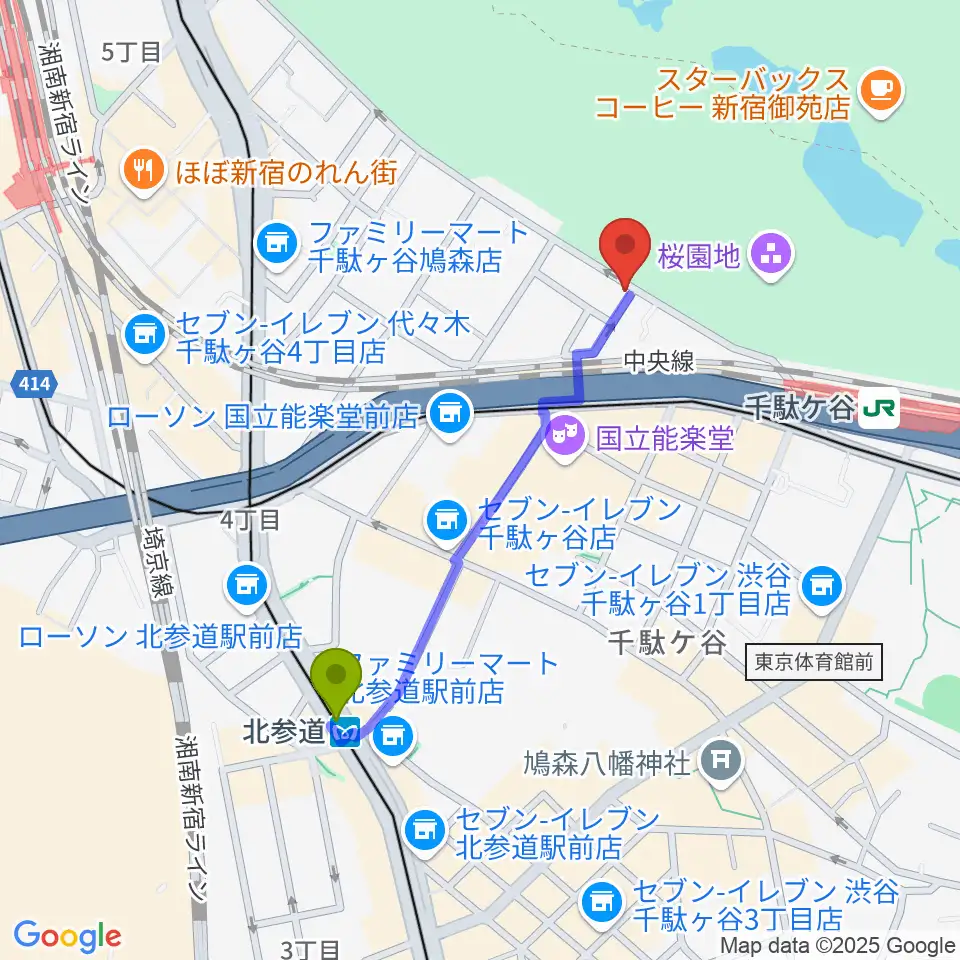 北参道駅からMAGICO音楽教室へのルートマップ地図