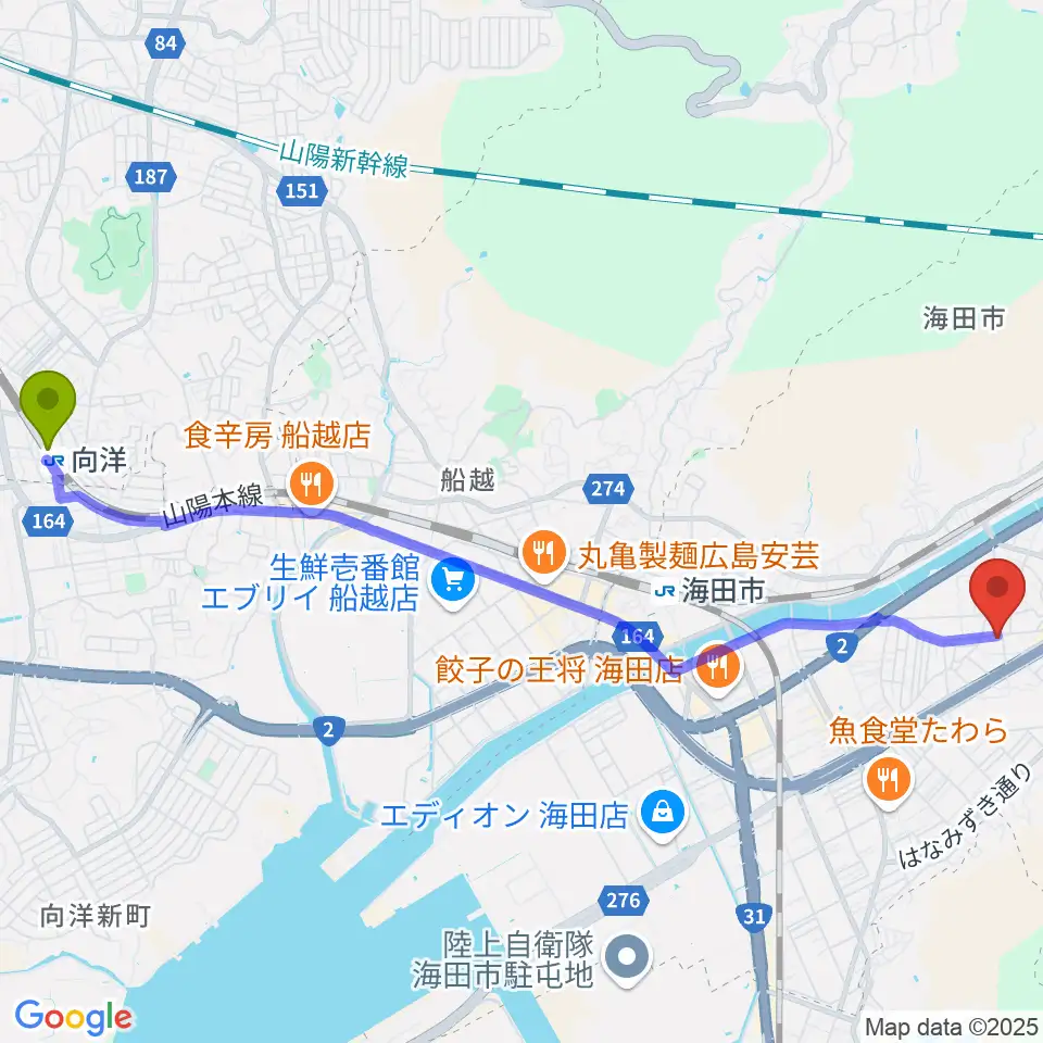 向洋駅からアトリエBへのルートマップ地図