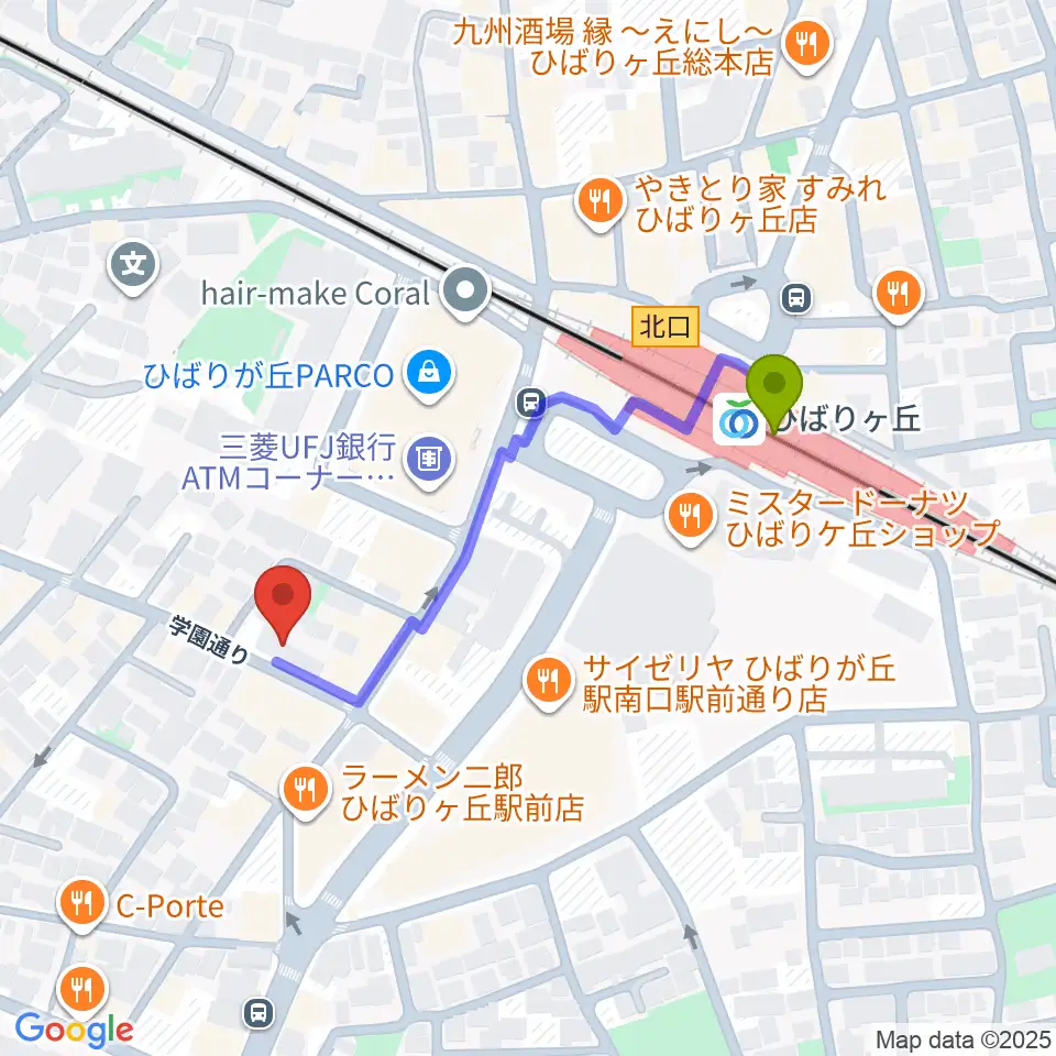 佐藤美保子ピアノ音楽教室の最寄駅ひばりヶ丘駅からの徒歩ルート（約4分）地図