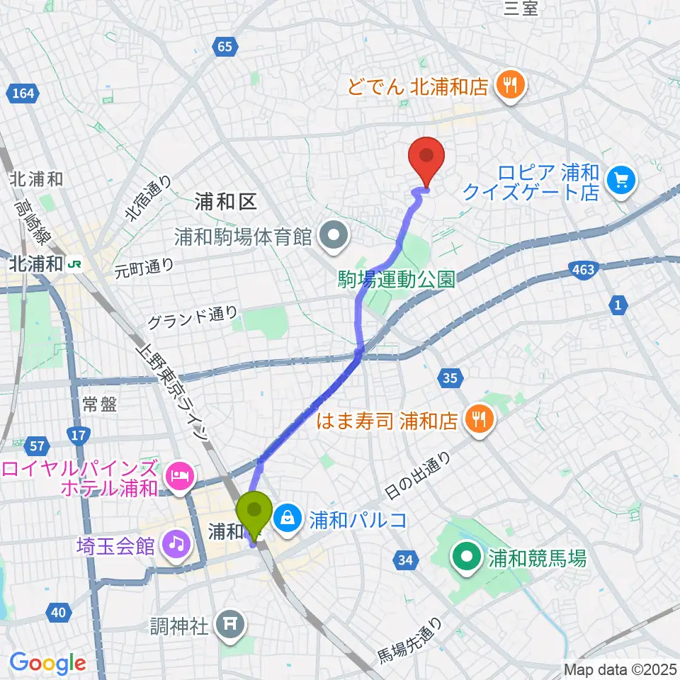 浦和駅からジャズピアノ教室Side by Sideへのルートマップ地図