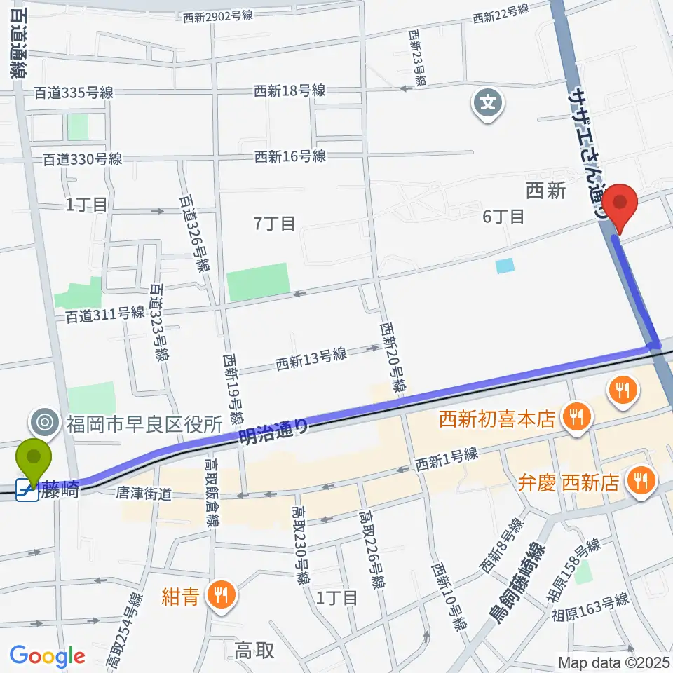 藤崎駅からソウルミーティングへのルートマップ地図