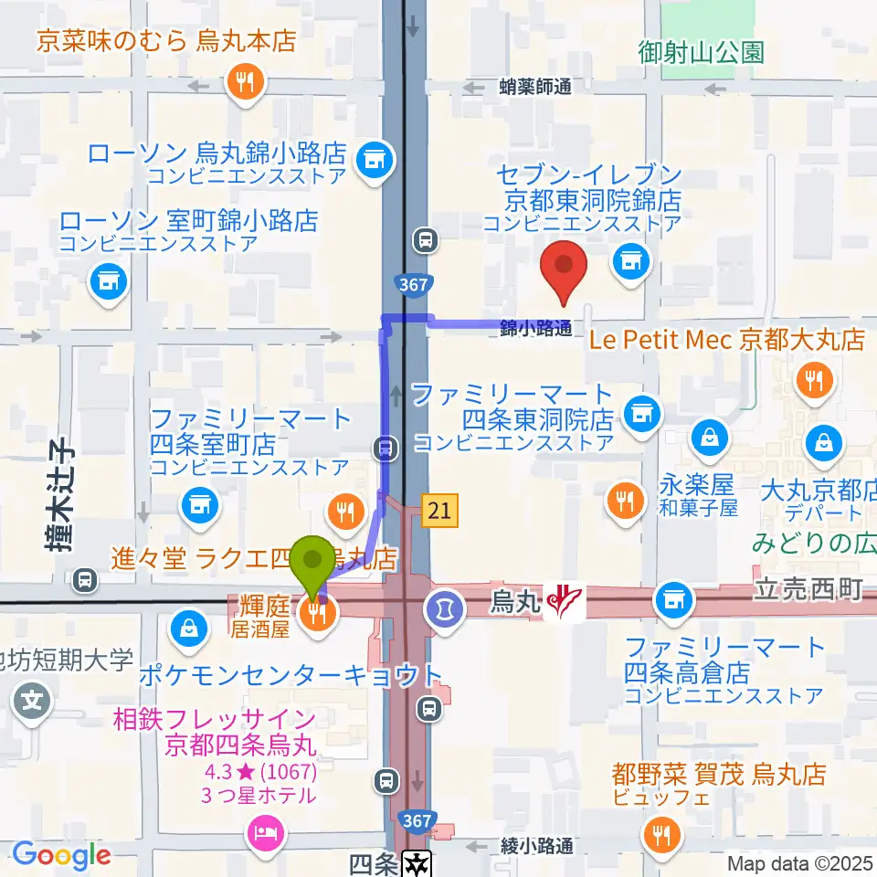 Voice Lab.の最寄駅烏丸駅からの徒歩ルート（約3分）地図