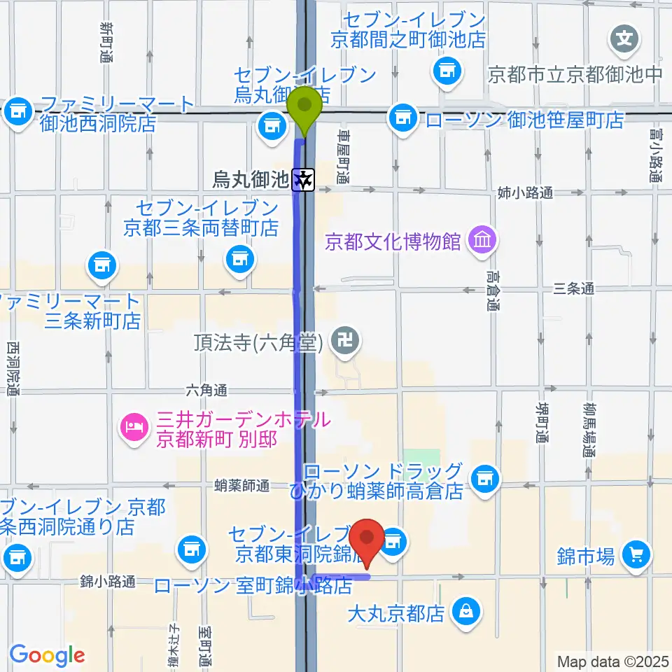 烏丸御池駅からVoice Lab.へのルートマップ地図