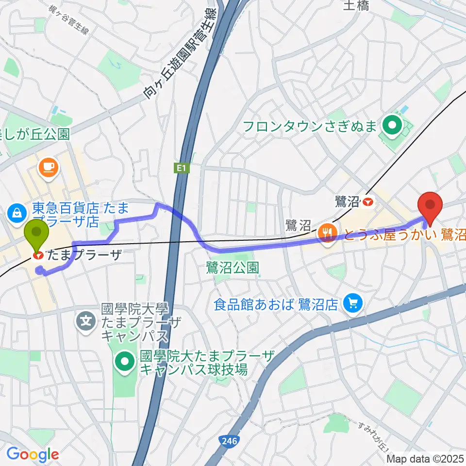 たまプラーザ駅からフルート教室ファルベへのルートマップ地図