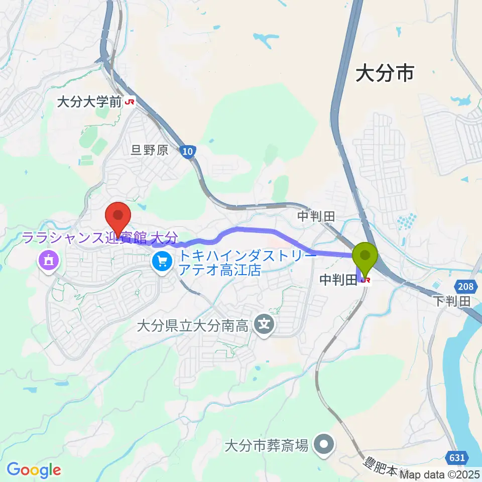 中判田駅からはやしだピアノアトリエへのルートマップ地図