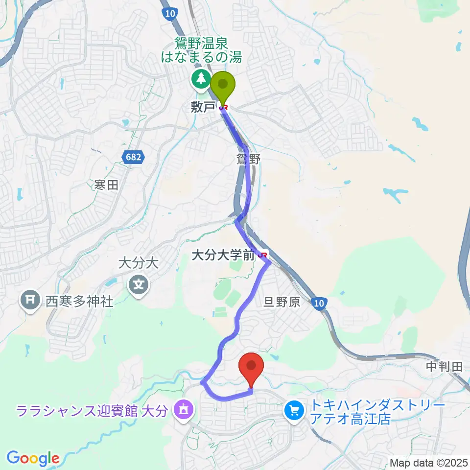 敷戸駅からはやしだピアノアトリエへのルートマップ地図