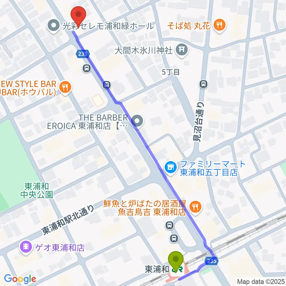 音楽教室Tutti Musicの最寄駅東浦和駅からの徒歩ルート（約7分）地図