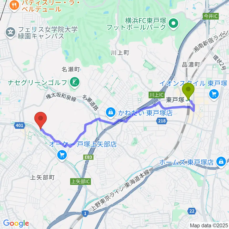 東戸塚駅からオーボエ教室カンタービレへのルートマップ地図
