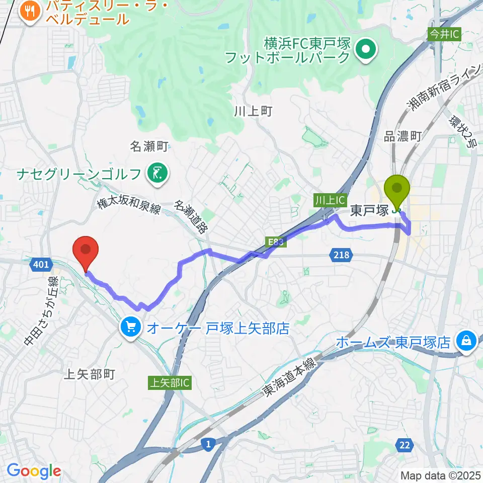 東戸塚駅からオーボエ教室カンタービレへのルートマップ地図