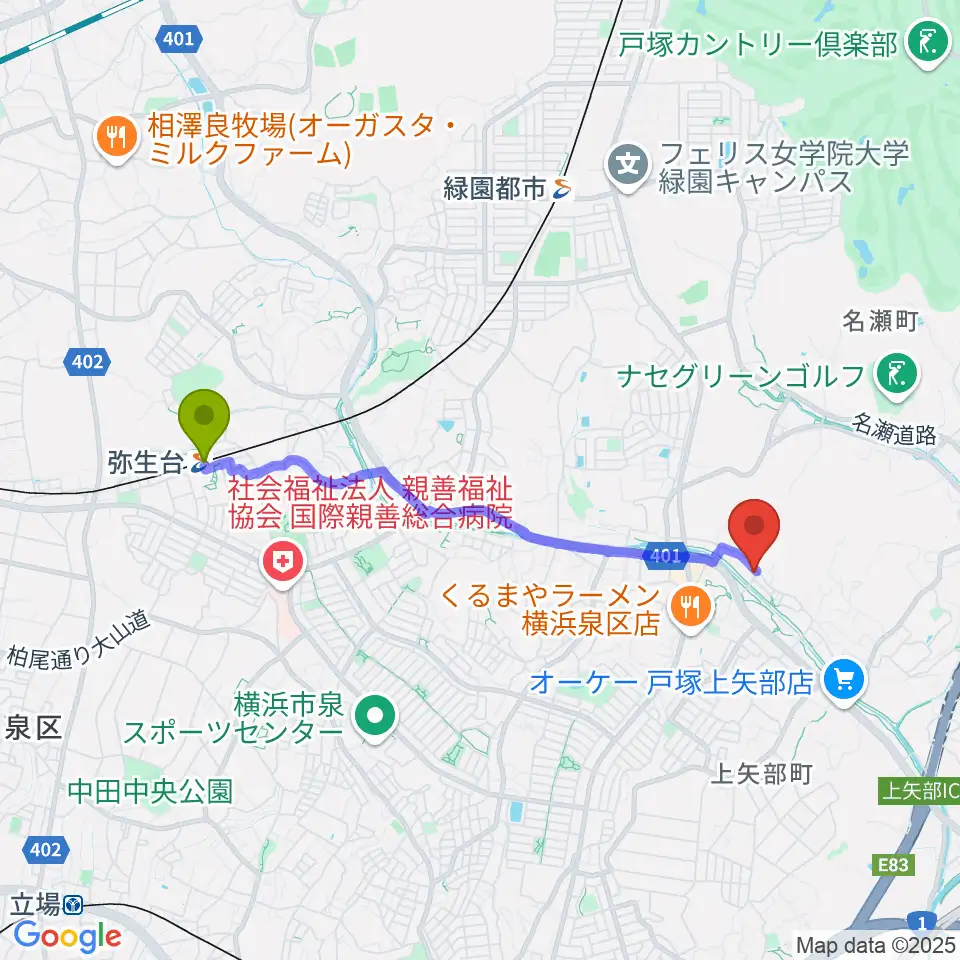 弥生台駅からオーボエ教室カンタービレへのルートマップ地図