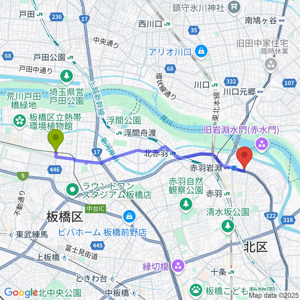 西台駅からエコール・ド・ピアノへのルートマップ地図