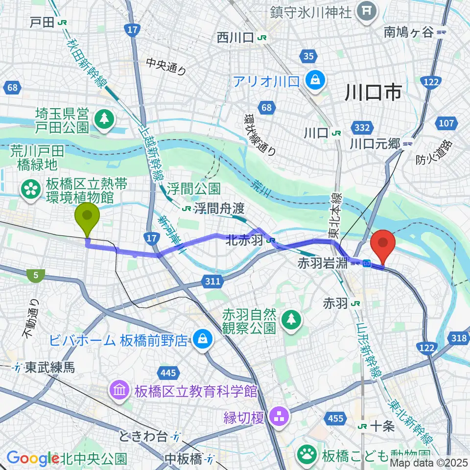 西台駅からエコール・ド・ピアノへのルートマップ地図