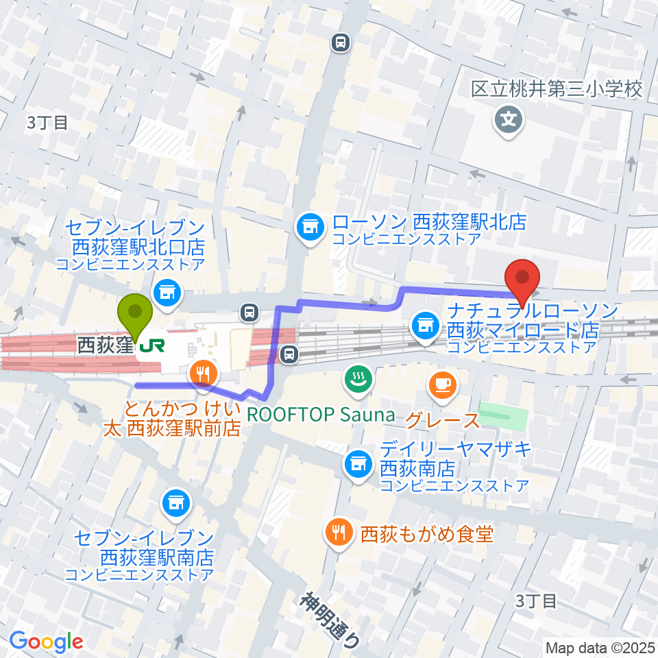 OKADA音楽教室 西荻窪の最寄駅西荻窪駅からの徒歩ルート（約5分）地図