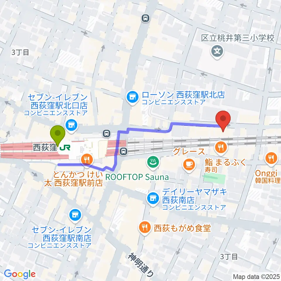 OKADA音楽教室 西荻窪の最寄駅西荻窪駅からの徒歩ルート（約5分）地図