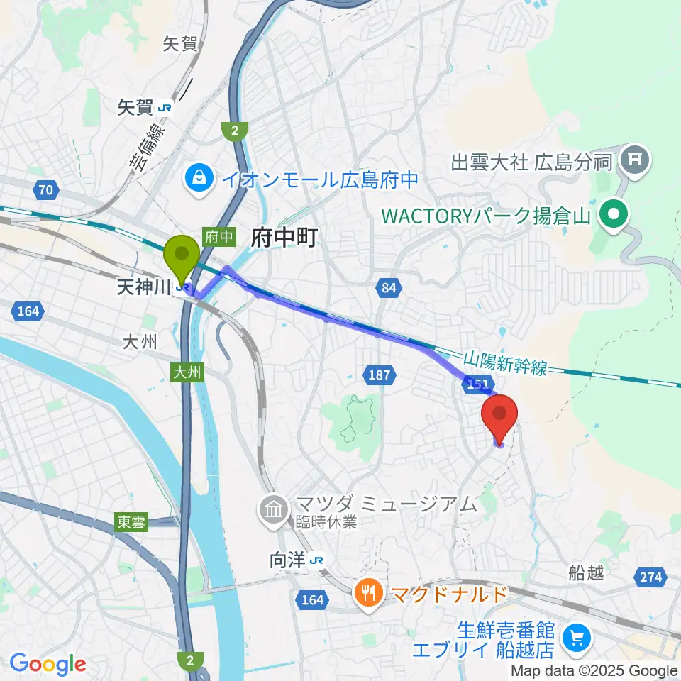 天神川駅からvocal school CROONへのルートマップ地図
