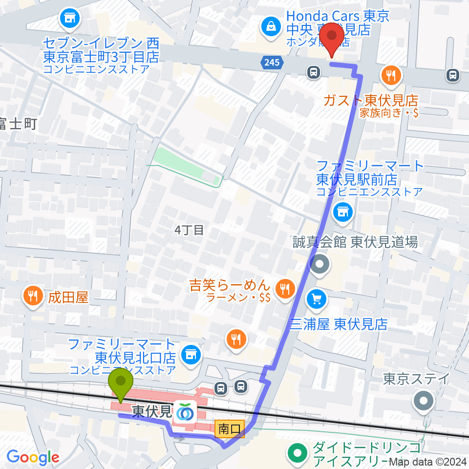 ステラ音楽教室 東伏見教室の最寄駅東伏見駅からの徒歩ルート（約7分）地図