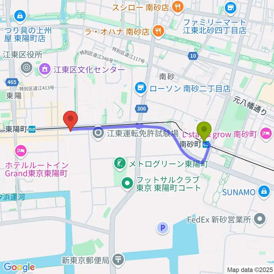 南砂町駅からドリームミュージックへのルートマップ地図