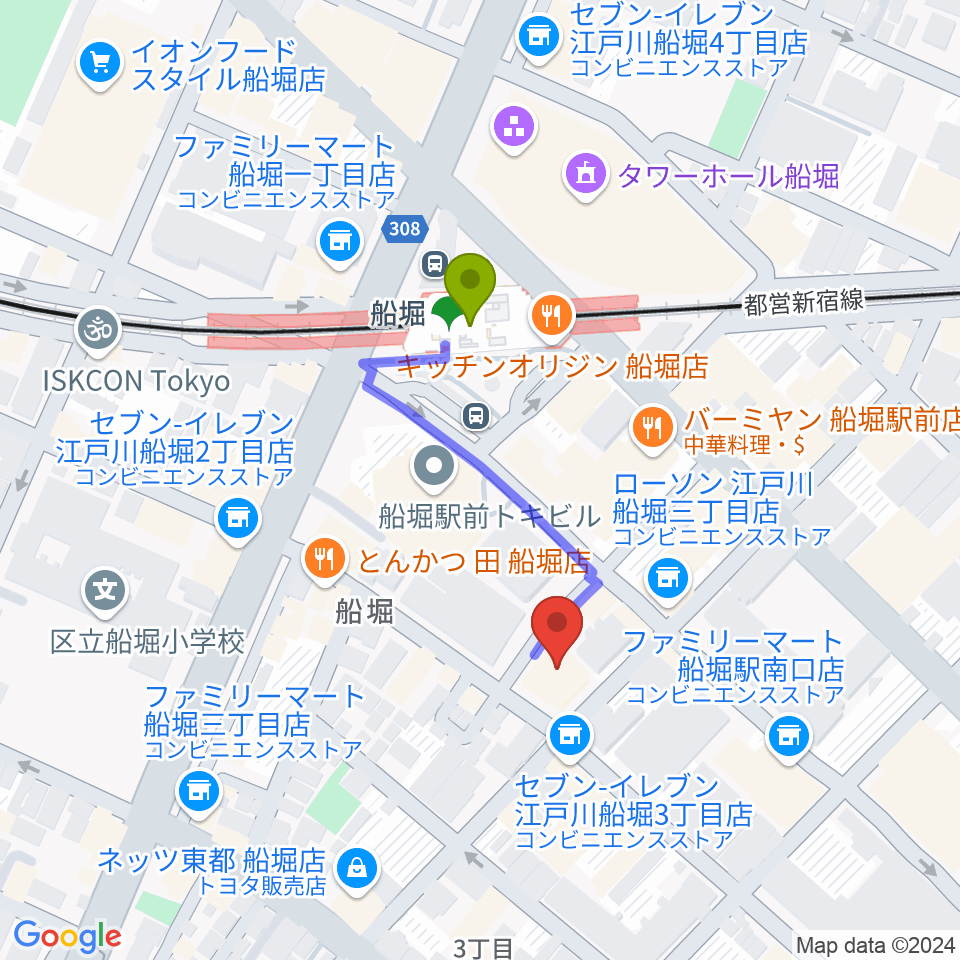 小林音楽教室 船堀教室の最寄駅船堀駅からの徒歩ルート（約3分）地図