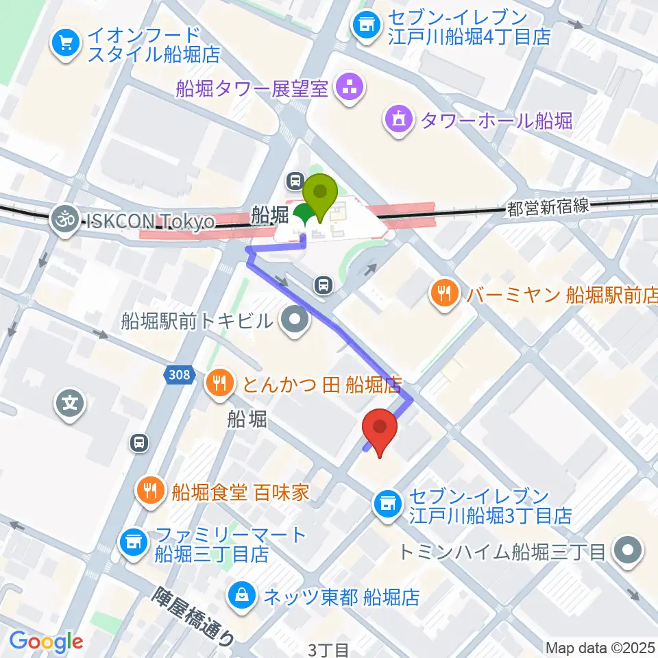 小林音楽教室 船堀教室の最寄駅船堀駅からの徒歩ルート（約3分）地図